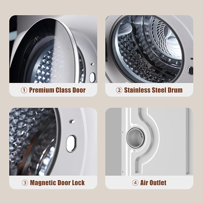 Auertech 12lbs Portable Dryer for Apartment Laundry, Portable Clothes Dryer with 6 Drying Modes, LED Control Panel, Stainless Tub, Mini Compact Dryer for Apartment, RVs, Dorms