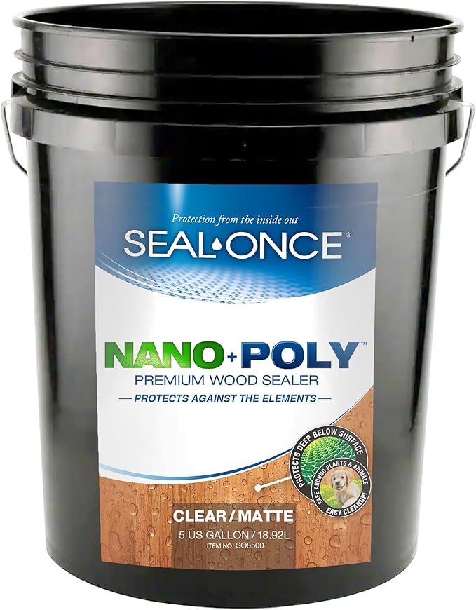 Seal-Once Nano+Poly Penetrating Wood Sealer with Polyurethane - Premium Waterproof Sealant -5 Gallon & Clear