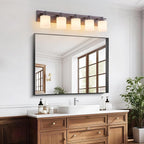 5 Light Modern Bathroom Light Fixtures Over Mirror, Bronze Finish Vanity Lights for Bathroom Wall Sconces with Milky White Glass Shades, E26 Socket (Bulbs Not Included)