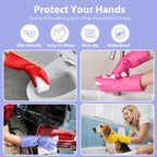 4 Pairs Rubber dishwashing gloves, Kitchen gloves for washing dishes, Household cleaning gloves Reusable Large Blue+Pink+Yellow+Red