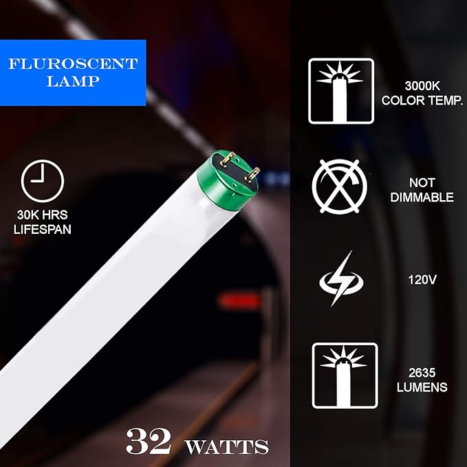 DYSMIO Case of 30 48 inch 32 Watts T8 High CRI Fluorescent Tube Light eco- Friendly Replacement Bulbs with Alto II Technology- 30 Pack 3000K - Warm White
