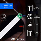 DYSMIO Case of 30 48 inch 32 Watts T8 High CRI Fluorescent Tube Light eco- Friendly Replacement Bulbs with Alto II Technology- 30 Pack 3000K - Warm White