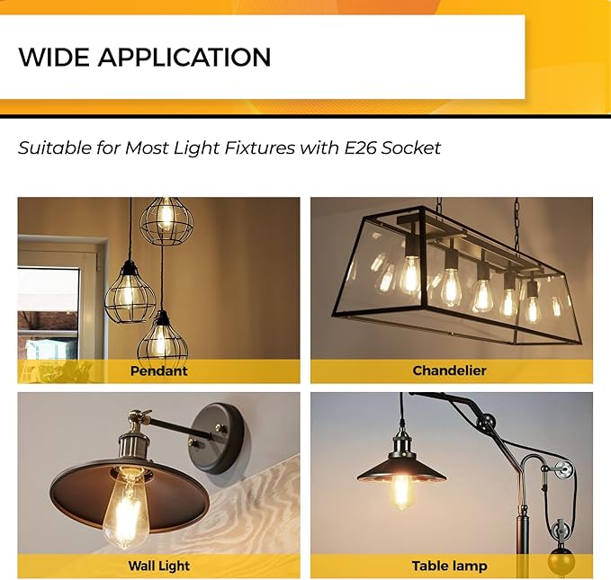 Hizashi Led Edison Bulbs Dimmable, 6W Equivalent 60W, 3000k Soft White, Vintage E26 Base Light Bulbs, 700LM, UL Listed, High CRI 95+ Eye Protection, Clear Glass, Pack of 18