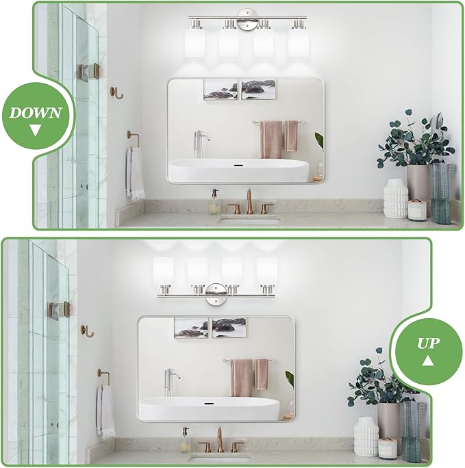 4-Light Brushed Nickel Vanity Lights for Mirror, Bathroom Light Fixtures with Textured Milky White Glass Shade, Modern Kitchen Light Fixtures Wall Sconce Light - E26 Base