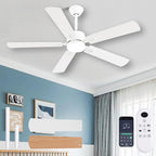 56inch Modern White Ceiling Fans with Lights and Remote/App Control, Dimmable LED, Reversible DC Motor, Noiseless, 6 Speeds Low Profile Ceiling Fan for Livingroom Indoor/Outdoor Use