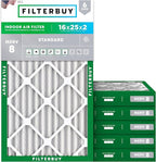 Filterbuy 16x25x2 Air Filter MERV 8 (MPR 700) Dust Defense Replacement (6-Pack), Electrostatic Pleated HVAC AC Furnace Filters, Made in USA (Actual Size: 15.50 x 24.50 x 1.75)