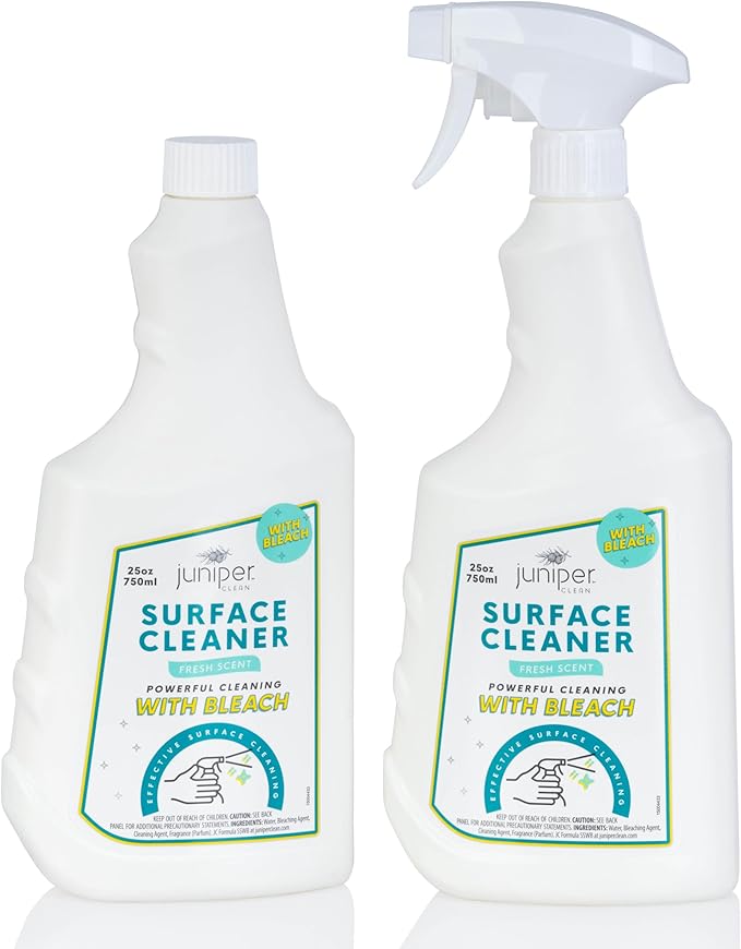 Juniper, Surface Cleaner With Bleach, All-Purpose Cleaner for Bathroom, Kitchen, Toilet, 25 Fl. Oz Trigger Spray Bottle, (Pack of 12), Total 300 Ounce