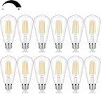 Vintage LED Edison Bulbs 60 Watt Equivalent Dimmable 7W ST58 LED Filament Light Bulbs Warm White 3000K Antique Style Lighting High Brightness 800LM E26 Medium Base Clear Glass for Home Office, 12 Pack