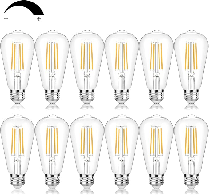 Vintage LED Edison Bulbs 60 Watt Equivalent Dimmable 7W ST58 LED Filament Light Bulbs Warm White 3000K Antique Style Lighting High Brightness 800LM E26 Medium Base Clear Glass for Home Office, 12 Pack