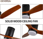 42 Inch Low Profile Ceiling Fans with Lights and Remote, Flush Mount Ceiling Fan with Lights, 3 Blades Solid Wood Dimmable Walnut Easy Installation for Living Room, Bedroom, Farmhouse, Indoor