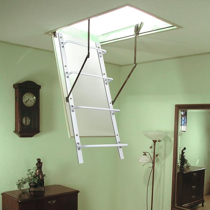 4-Rung Window Well Ladder Straight, Heavy Duty Steel Fire Escape Ladder, Powder-Coated Basement Egress Window Ladder 45.2" Lx17.9 W, White