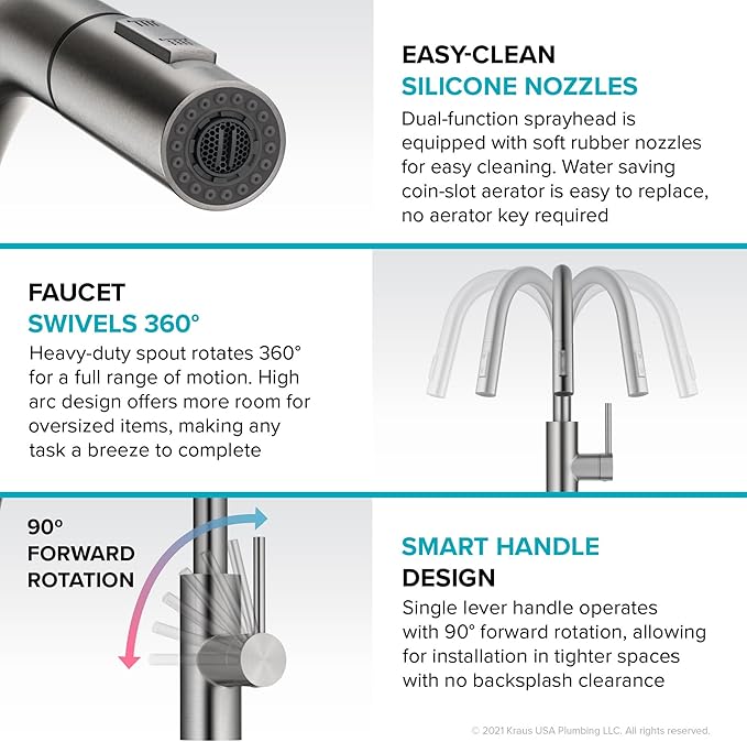 KRAUS Oletto Single Handle Pull Down Kitchen Faucet with QuickDock Top Mount Installation Assembly in Chrome, KPF-2620CH