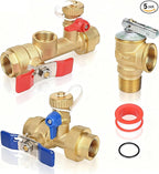 Upgrade 3/4 Inch IPS Isolator Tankless Water Heater Service Valve Kit, Isolation Valve with Pressure Relief Valve, Lead-Free Brass, Compatible with Rheem/Rinnai/EcoSmart/Navien/Noritz/Takagi/Bosch