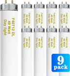 T12 48 Inches 40 Watt Fluorescent Tube, F40T12/865 Light Bulb, 6500K Daylight, 3050 Lumens, 4ft Fluorescent Bulb, G13 Bi-Pin Base 9 Count