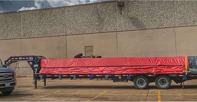 Mytee Products 24' x 27' Flatbed Trailer Lumber Tarp with 8 FT Drop - Heavy Duty Red 18 Oz Vinyl Waterproof Tarp for Truck/Trailers to Protect Cargo from Wind, Rain, Snow, and Sun