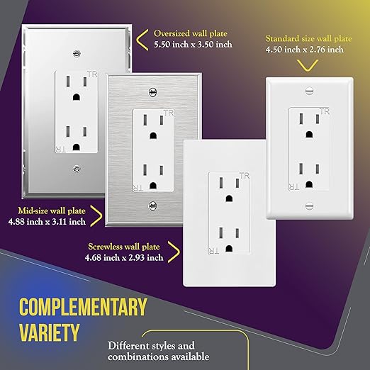 ENERLITES Decorator Receptacle, Tamper-Resistant Wall Outlet, Gloss Finish, Residential Grade, 3-Wire, Self-Grounding, 2-Pole, 15A 125V, UL Listed, 61501-TR-W-40PCS, White (40 Pack)