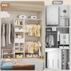 Wood Closet Organizer System, Closet Organizer with 3 Hanging Rods & 1 Wooden Drawer – Adjustable Closet System for Walk-In Closets, Wood Shelves, Fits Spaces 3-8ft, Pure White