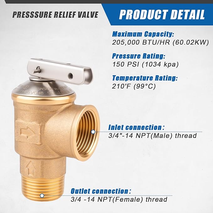 Isolator Tankless Water Heater Valve Kit with Pressure Relief Valve, 3/4 Inch IPS Water Heater Flush Kit, Clean Brass