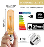 5 Inch E26 Led Bulb Equal 80 Watt, 2200K Amber White Vintage Edison Bulb 6W Dimmable, 800LM T10 T9 Glass Tubular Light Bulbs AC 120V for Chandelier Pipe Pendant Wall Light - UL Cert 6Pack
