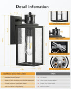 VIANIS Exterior Wall Lights for House, Motion Sensor Porch Light Outside, Black Outdoor Sconce Lighting Fixtures Wall Mount, Modern Outdoor Wall Lantern Lamps with Seeded Tempered Glass for Garage