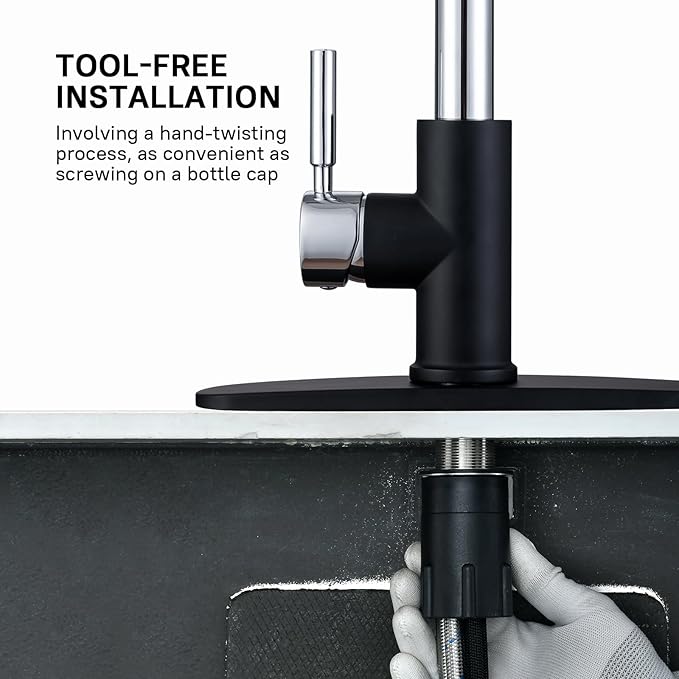 WEWE Kitchen Sink Faucet, Pull Down Kitchen Faucet, Black and Chrome Kitchen Faucet with Sprayer Stainless Steel Single Handle one or Three Hole for Laundry bar Kitchen Sinks