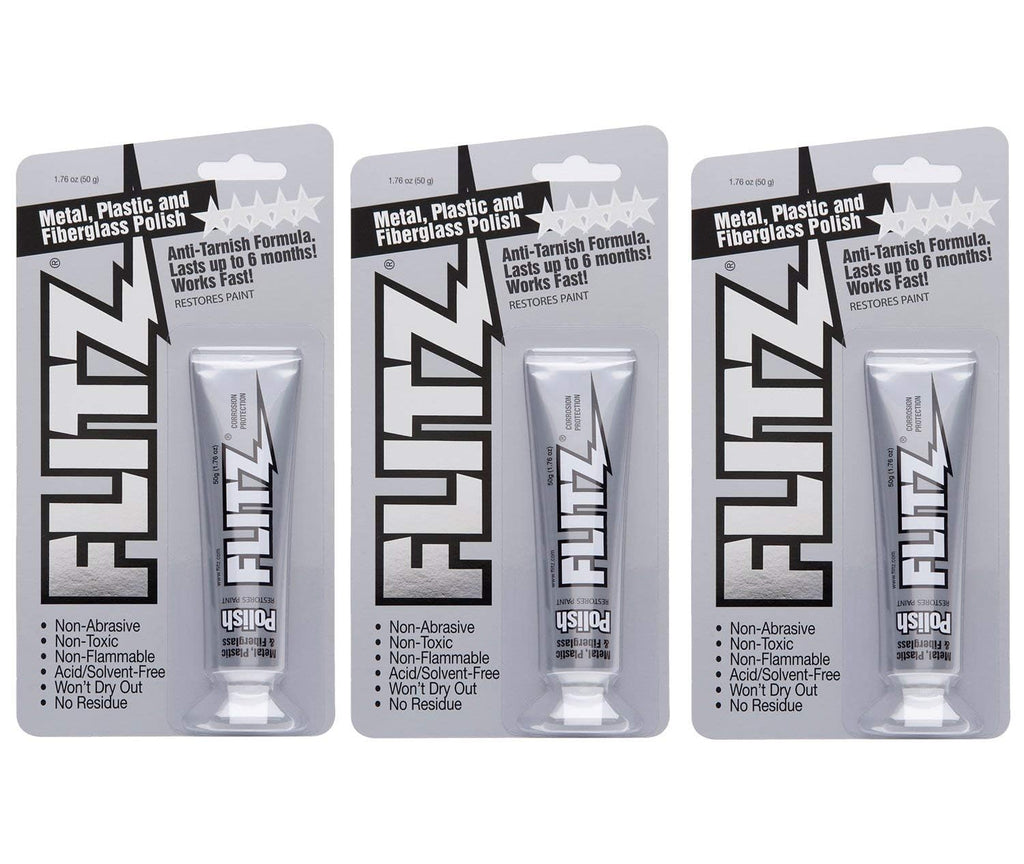 Flitz Multi-Purpose Metal Polish Paste - 1.76oz Tube of USA-Made Chrome Polish - Works on Stainless Steel, Aluminum, Plastic, Jewelry and Cars - Non-Abrasive Cleaner & Rust Remover (3 Pack)