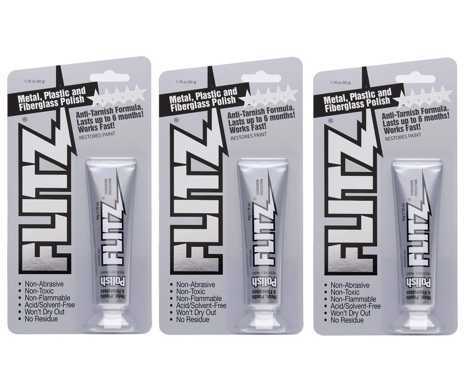 Flitz Multi-Purpose Metal Polish Paste - 1.76oz Tube of USA-Made Chrome Polish - Works on Stainless Steel, Aluminum, Plastic, Jewelry and Cars - Non-Abrasive Cleaner & Rust Remover (3 Pack)