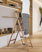 Step Ladders Folding 3-Step Woodgrain Finish Aluminum Foldable Step Stool,Anti-Slip Portable Sturdy for Home & Kitchen Office 330 lbs