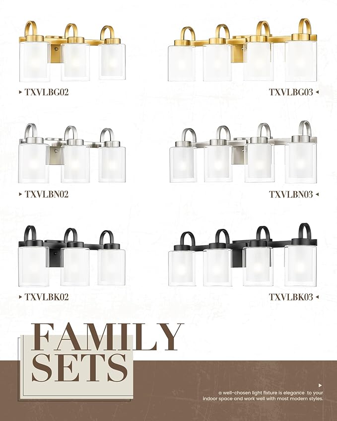 TENGXIN 4-Light Bathroom Vanity Light, Brushed Gold Vanity Light Over Mirror, Modern Wall Light Fixtures with Dual Glass Shade, Wall Lights for Mirror Bedroom Living Room E26 Base