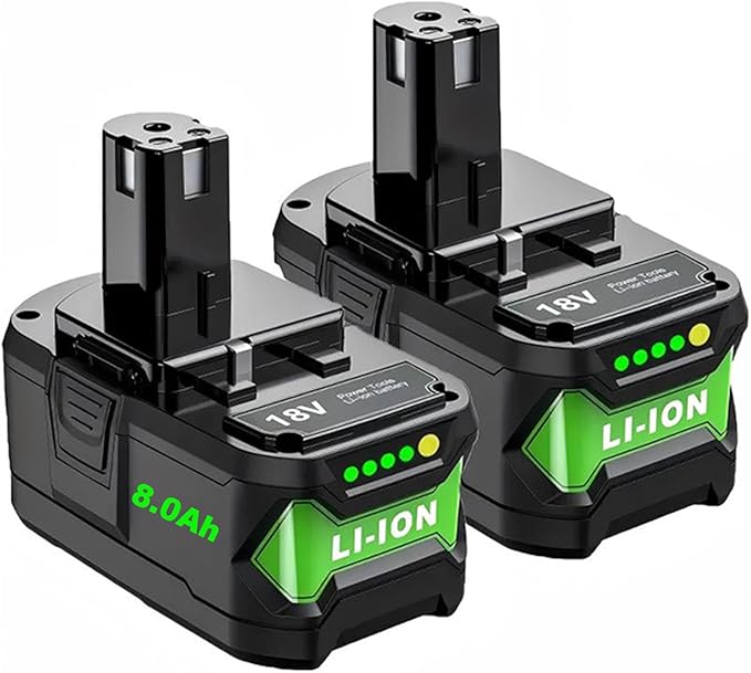 Upgrade 8000mAh High Capacity Replacement for Ryobi 18V Battery P108 P104 P105 P102 P103 P122 P109 Li-ION Compatible with Ryobi 18V ONE+ System Cordless Power Tools and Charger,2Pack