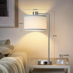 Luvkczc Table Lamps for Living Room with USB C+A Ports - Fully Stepless Dimmable Bedsides Lamp with Linen Lampshade, Lamps for Night Stands Bedroom Reading Office, 2 LED Bulbs Included (Silver)