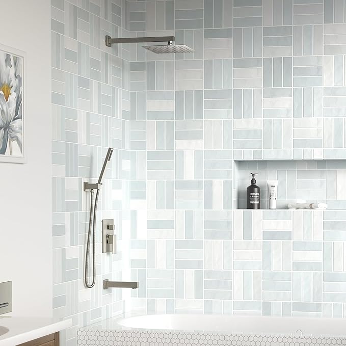 Lava Odoro Modern 3-Setting Square Shower and Tub Faucet Set with Shower Head and Handheld Sprayer Brushed Nickel, Rainfall Shower System with Tub Spout, Shower Valve Trim Kit, SF103-BN-T