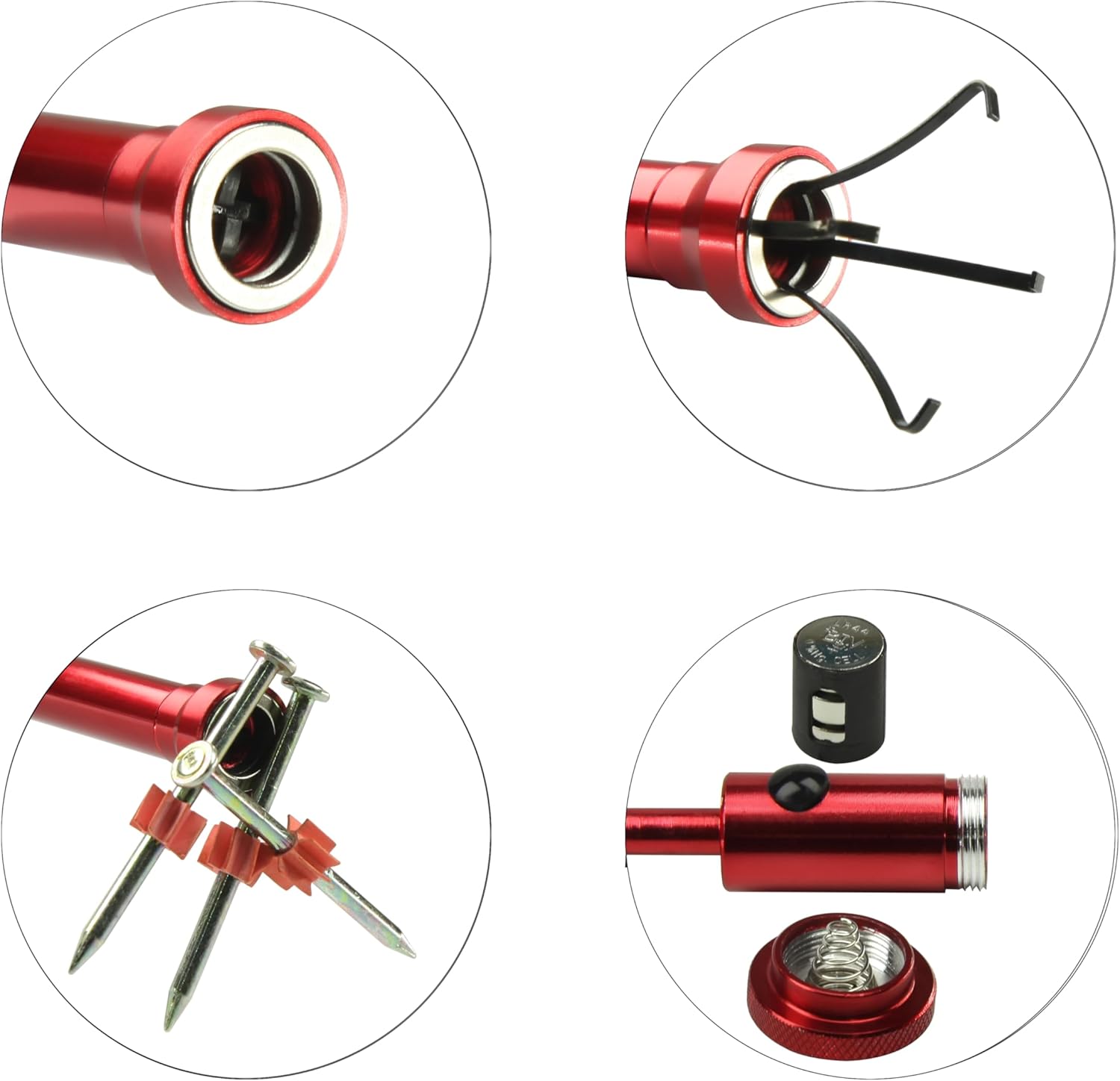 24.4 in Claw Grabber Tool,Bendable Hose Reacher Pickup with LED Light,4 Claw Picking Tool for Garbage Litter Pick Home Sink Drain and Metal Small Items. (Red)