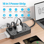 Flat Plug Power Strip Surge Protector with 12 AC Outlets 6 USB Ports 3 Side Multi Plug Outlet Extender 15 Ft Extension Cord for Home Office Kitchen Dorm Wall Desk Charging Station ETL Listed