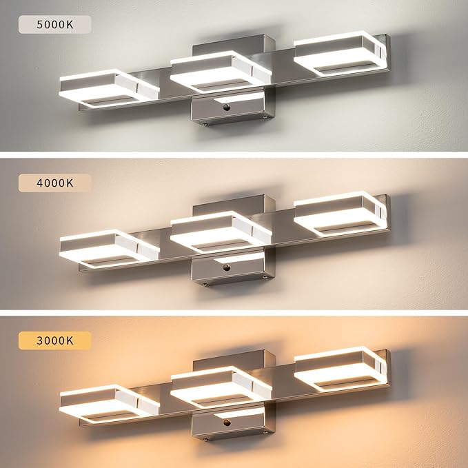 mirrea 20" LED Chrome Vanity Light 3000K/4000K/5000K CCT Adjustable 3 Light Bathroom Light Fixture Over Mirror