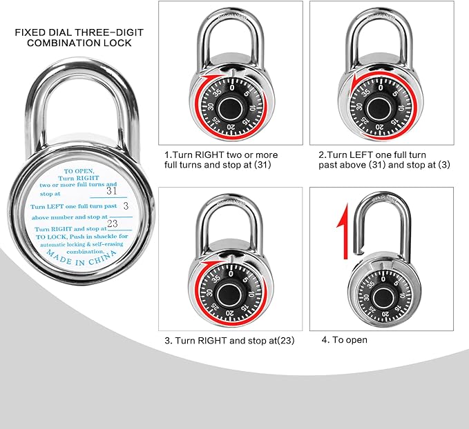 Combination Padlock 48 Pack, Fixed Dial Combination Padlock with Different Combinations, 2 in. Wide. Black Turntable, Lock for Gym & Locker, School, Toolbox, and More