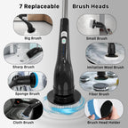 Electric Spin Scrubber, Cordless Cleaning Brush, Shower Scrubber with 7 Replaceable Brush, 2 Speeds and Adjustable Extension Handle for Bathroom Shower Bathtub Glass Car(Black)