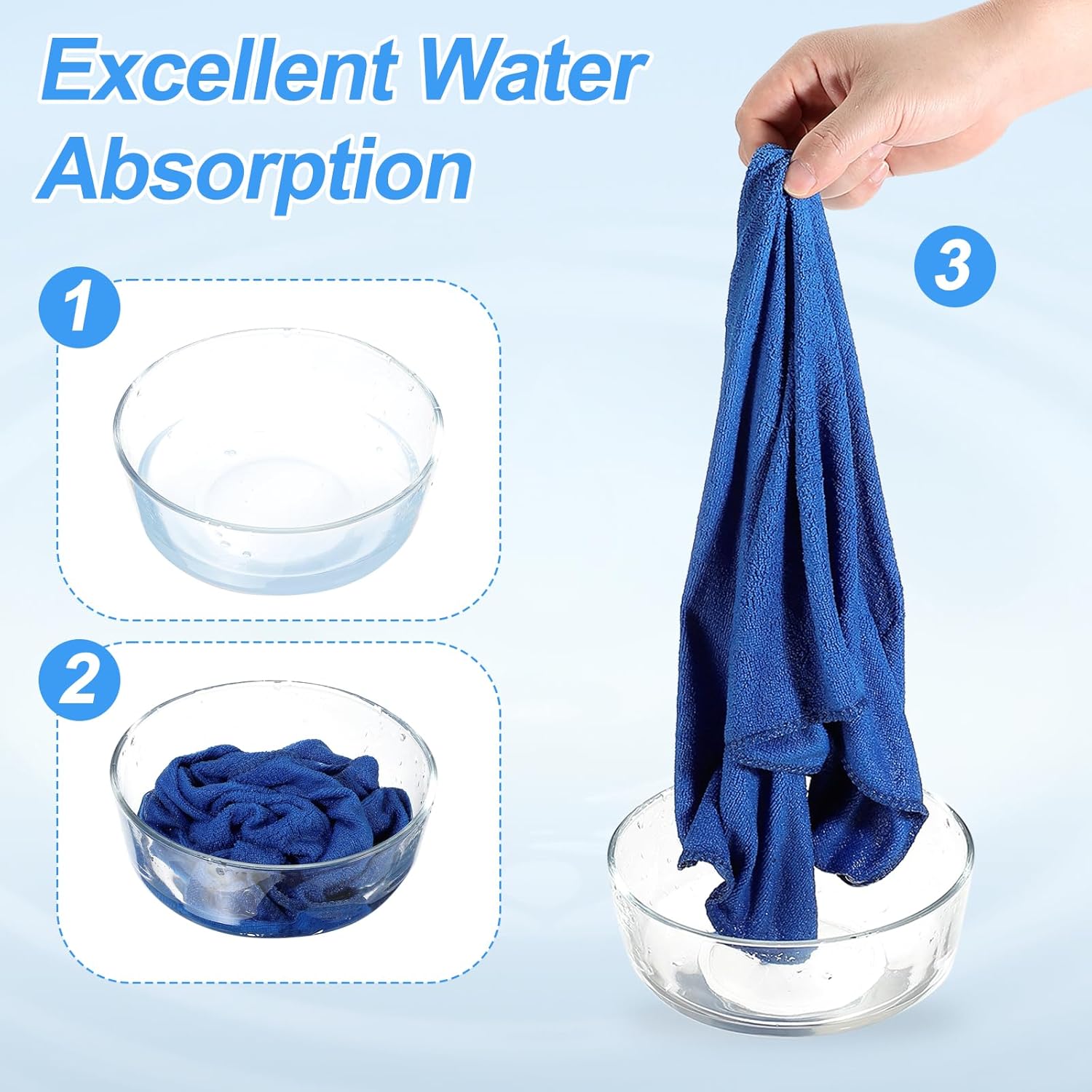 HARFINGTON 6 Pack Microfiber Cleaning Cloth, 16" x 16" Multi-Functional Cleaning Towels Reusable Absorbent Rags for Car Wash Kitchen Household Window Clean, Sapphire Blue