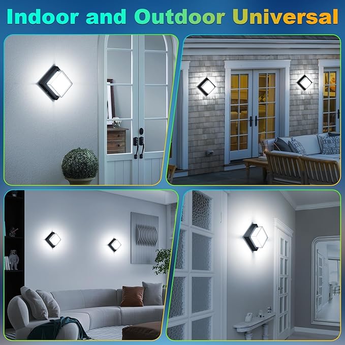 ledmo LED Wall Lights, 12W 6000K Outdoor Modern Porch Light Outdoor, 1000LM Double-Layer Aluminum Square Exterior Wall Mount Fixture IP65 Waterproof for House