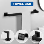 Cilee 15-Pieces Bathroom Hardware Set - Matte Black Bathroom Accessories, 24 Inch Towel Bar, Square Towel Ring, Toilet Paper Holder, Towel Hook, Wall-Mounted Stainless Steel Towel Bar Rack Set
