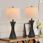 Bedside Lamps Set of 2 Unique Modern Vintage Table Lamp Rustic Farmhouse Desk Lamps for Living Room End Tables Bulb Not Included, Linen Shade, 26.5 in,Black Gold