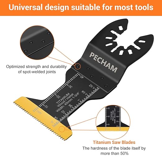 PECHAM 11PCS Titanium Oscillating Saw Blades, Universal Oscillating Multitool Blades Metal Cutting Quick Release for Hard Material Metal Nails Wood Plastic fit Dewalt Rockwell Milwaukee Makita Bosch