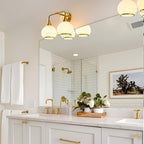 Brushed Gold Bathroom Light Fixtures 2-Lights Vanity Lights with Milky White Frosted Glass Shade Bathroom Vanity Light 14 inch Wall Sconce Lighting Bath(Exclude E26 Bulb)