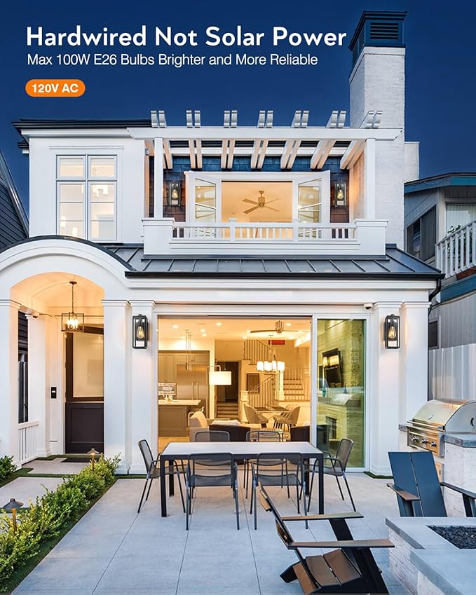 VIANIS Dusk to Dawn Outdoor Wall Lanterns,Black Exterior Light Fixture Wall Mount for House Front Porch,Anti-Rust Aluminium Modern Outdoor Coach Lantern with Tempered Glass Shade for Garage