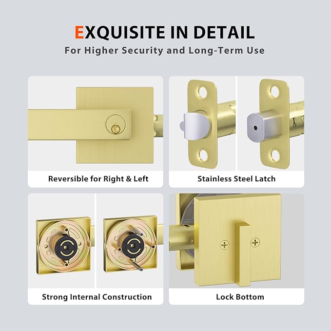 Haidms Gold Exterior Door Lock Set, Front Door Handle and Deadbolt Set, Gold Entry Door Locksets with Dead Bolt, Heavy Duty Zinc-alloyed Front Door Lock Set