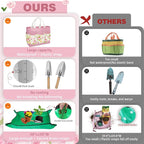 22PCS Garden Tools Set for Women,Heavy Duty Hand Tool Kit Included Handy Tote Bag/Trowel/Repotting Mat/Rake/Pruner/Gloves/Plant Tags,Garden Supplies Gardening Gifts for Beginner Mom-Pink