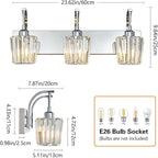 Modern Bathroom Vanity Light, 3-Light Chrome Wall Sconce with Crystal Accents, Over Mirror Bathroom Lighting Fixture, 23.62" Long Dimmable Vanity Lamp for Makeup, Easy Installation