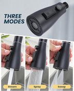 ARCORA Kitchen Faucet Spray Head Matte Black, 3-Function Kitchen Sink Spray Nozzle with 9 Adapters, Kitchen Faucet Head Replacement Compatible with Moen, Delta, American Standard Faucets