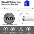 24 Inch T12 Fluorescent Tube Light Bulb 20 Watt Cool White, F20T12/CW 4100K Replacement for F20T12/CW/ALTO, F20T12/CW/ECO, F20T12/SP41/ECO G13 Base 1200 Lumens 4 Counts