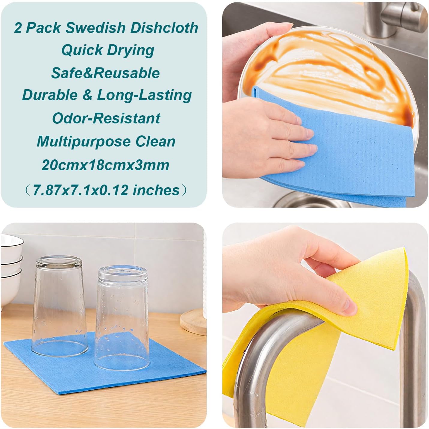 200PCS Plastic Gloves Disposable, Cellulose Kitchen Cleaning Sponge, Swedish dishcloths,Steel Wool Scrubbers,Set of Cleaning Supplies Housewarming Gift(6)
